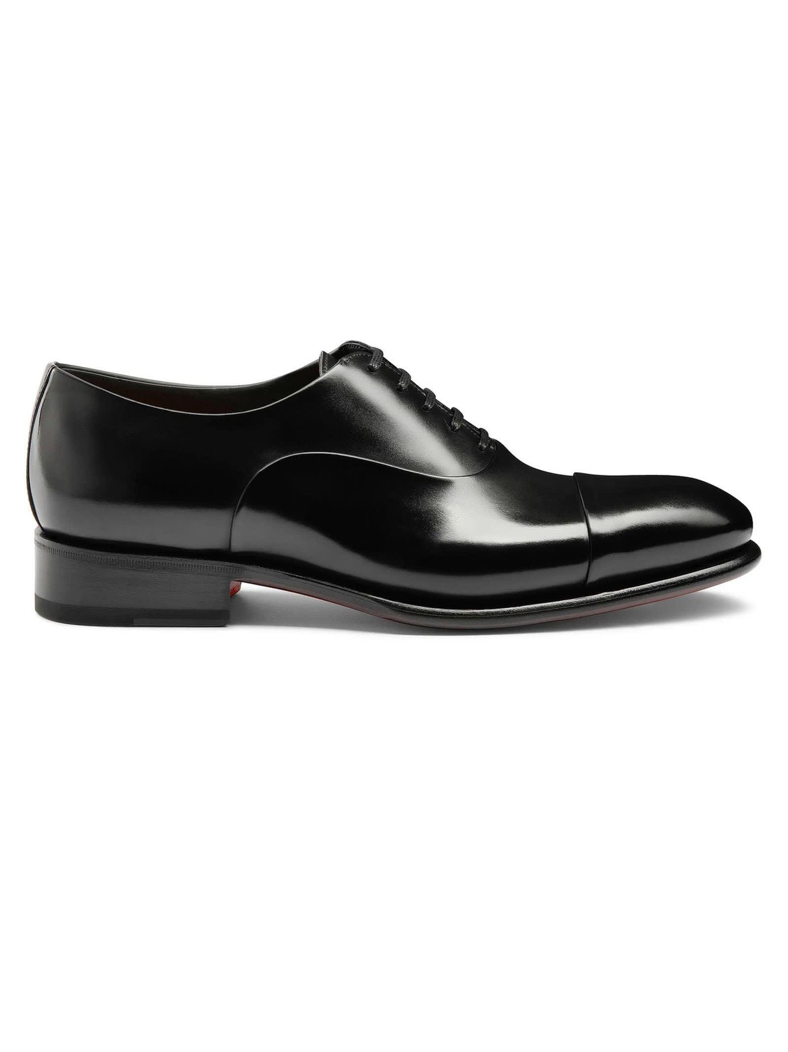 SANTONI Men's Polished Black Leather Oxford Shoe Product Image