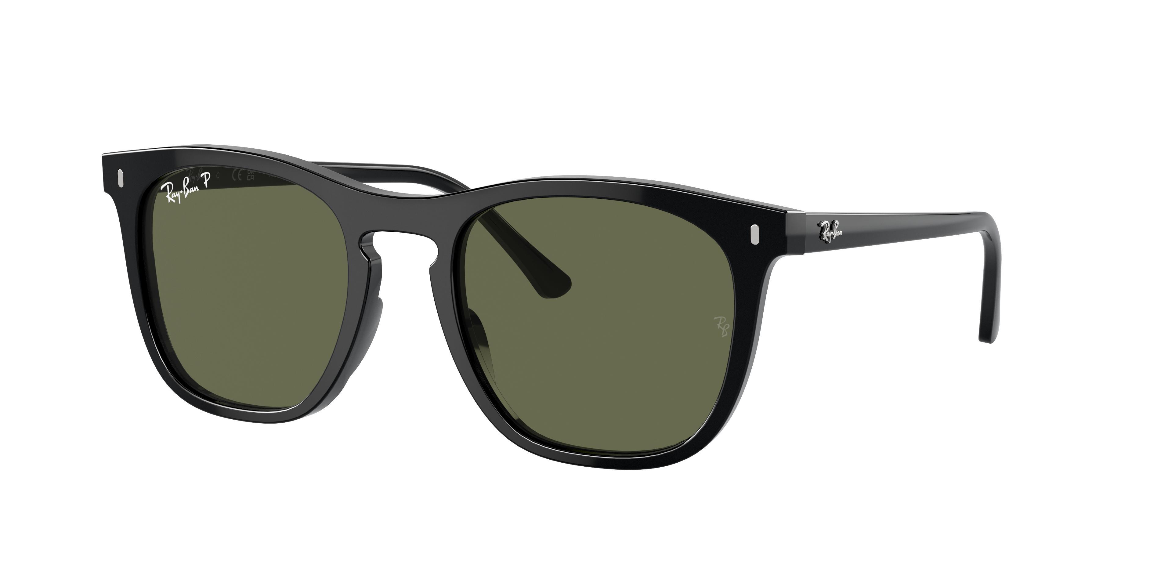 RAY BAN Rb2210 Sunglasses Black Frame Green Lenses Polarized 53-21 In Black Dark Green Product Image