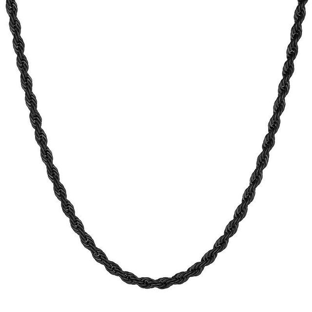 Mens LYNX Stainless Steel Rope Chain Necklace Black Tone Product Image