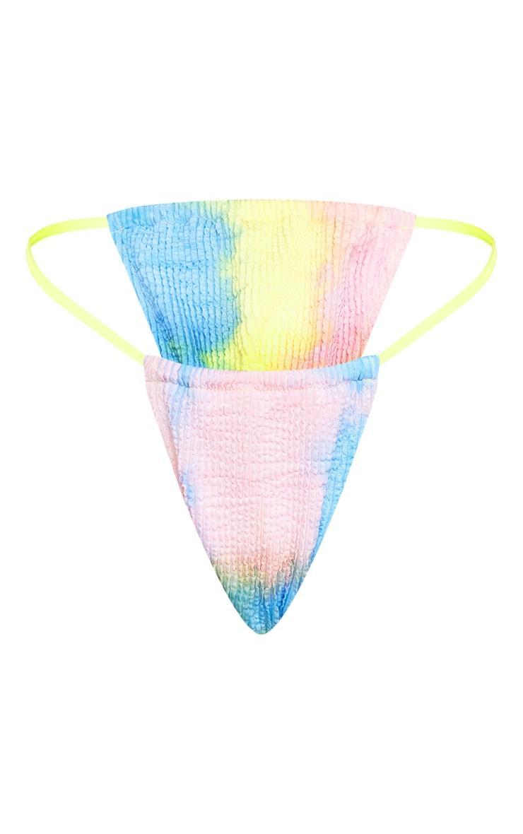 Blue Tie Dye Print Crinkle Tanga Bikini Bottoms Product Image