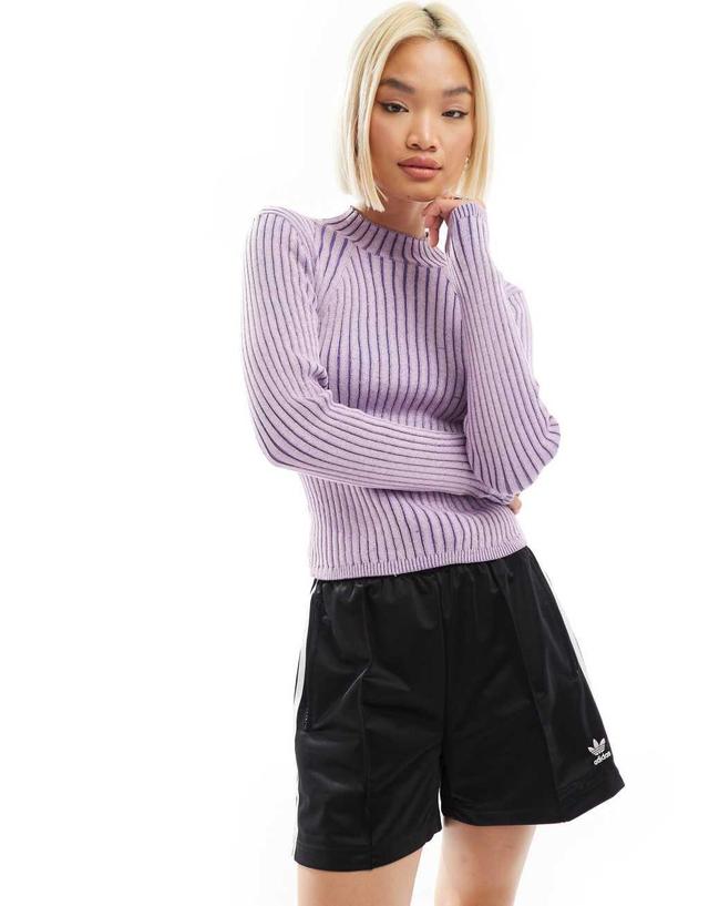 Monki long sleeve knitted two tone top in pink and purple Product Image