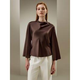 Bell sleeves minimalist silk top Product Image