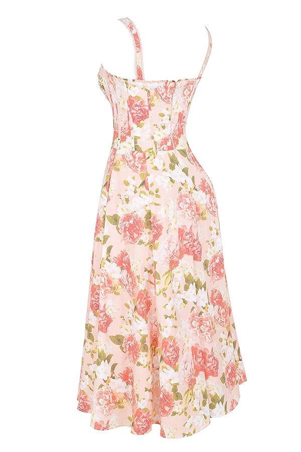 Rosalee Pink Peony Print Cotton Bustier Sundress Product Image