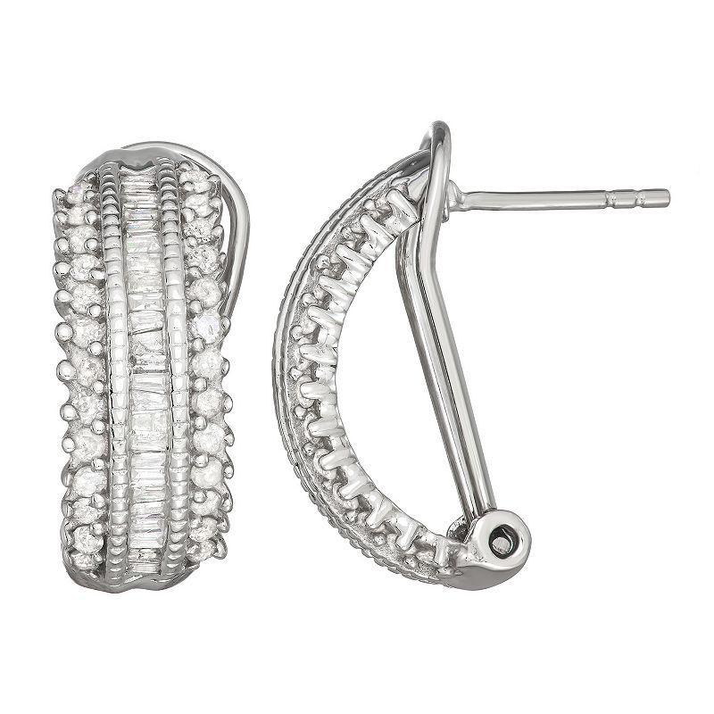 Jewelexcess Sterling Silver 1 Carat T.W. Diamond Baguette Semi-Hoop Earrings, Womens Product Image