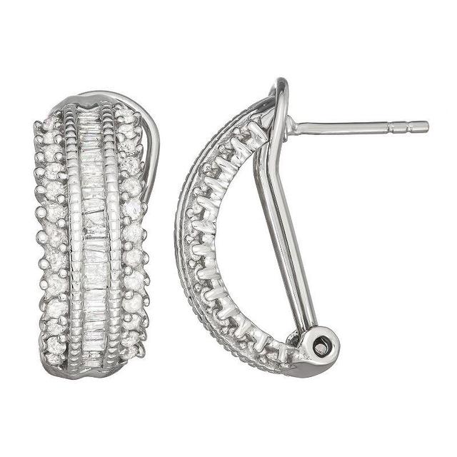 Jewelexcess Sterling Silver 1 Carat T.W. Diamond Baguette Semi-Hoop Earrings, Womens, White Product Image