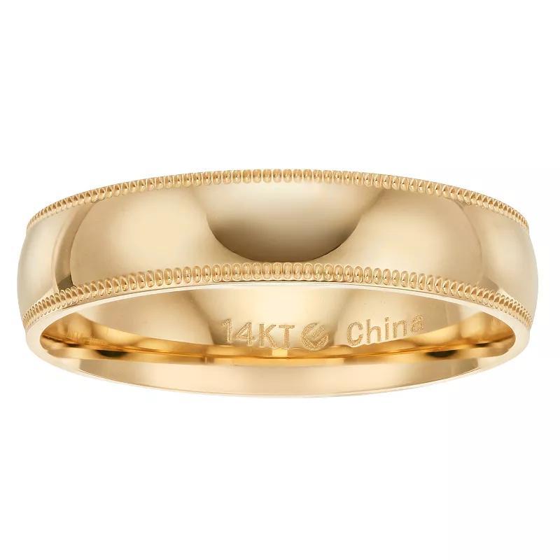 14k Gold 5 mm Comfort Fit Milgrain Mens Wedding Band Yellow Product Image