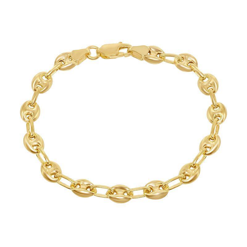 Mens Gold Tone Sterling Silver Puffed Marina Chain Bracelet Product Image