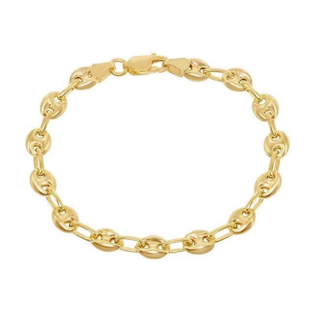 Mens Gold Tone Sterling Silver Puffed Marina Chain Bracelet Product Image