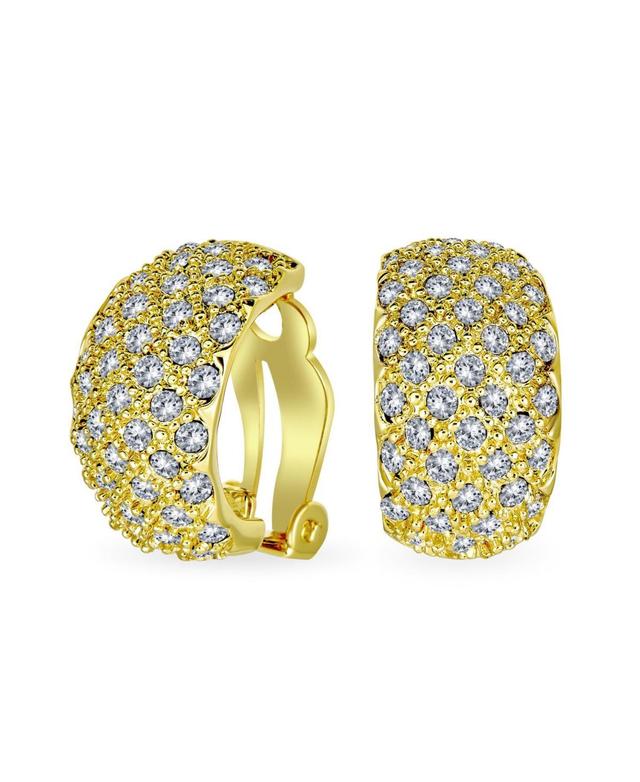 Bling Jewelry Fashion Pave Encrusted Crystal Wide Half Dome Clip On Earrings For Women Party Non Pierced Ears Yellow Gold Plated Product Image