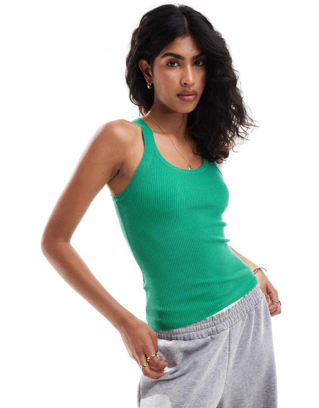 Mango lettuce hem tank top in green product image