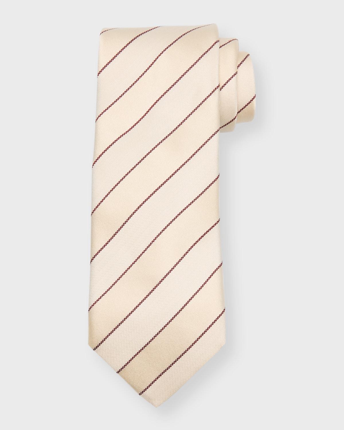 Men's Double Stripe Silk-Cotton Tie Product Image