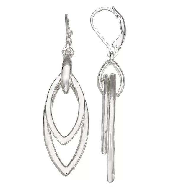 Nine West Silver-Tone Oval Double Drop Leverback Earrings, Womens, Silver Tone Product Image