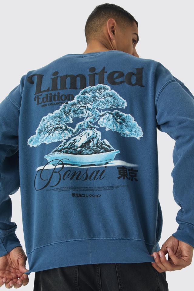 Limited Edition Bonsai Puff Print Washed Sweatshirt | boohooMAN USA Product Image