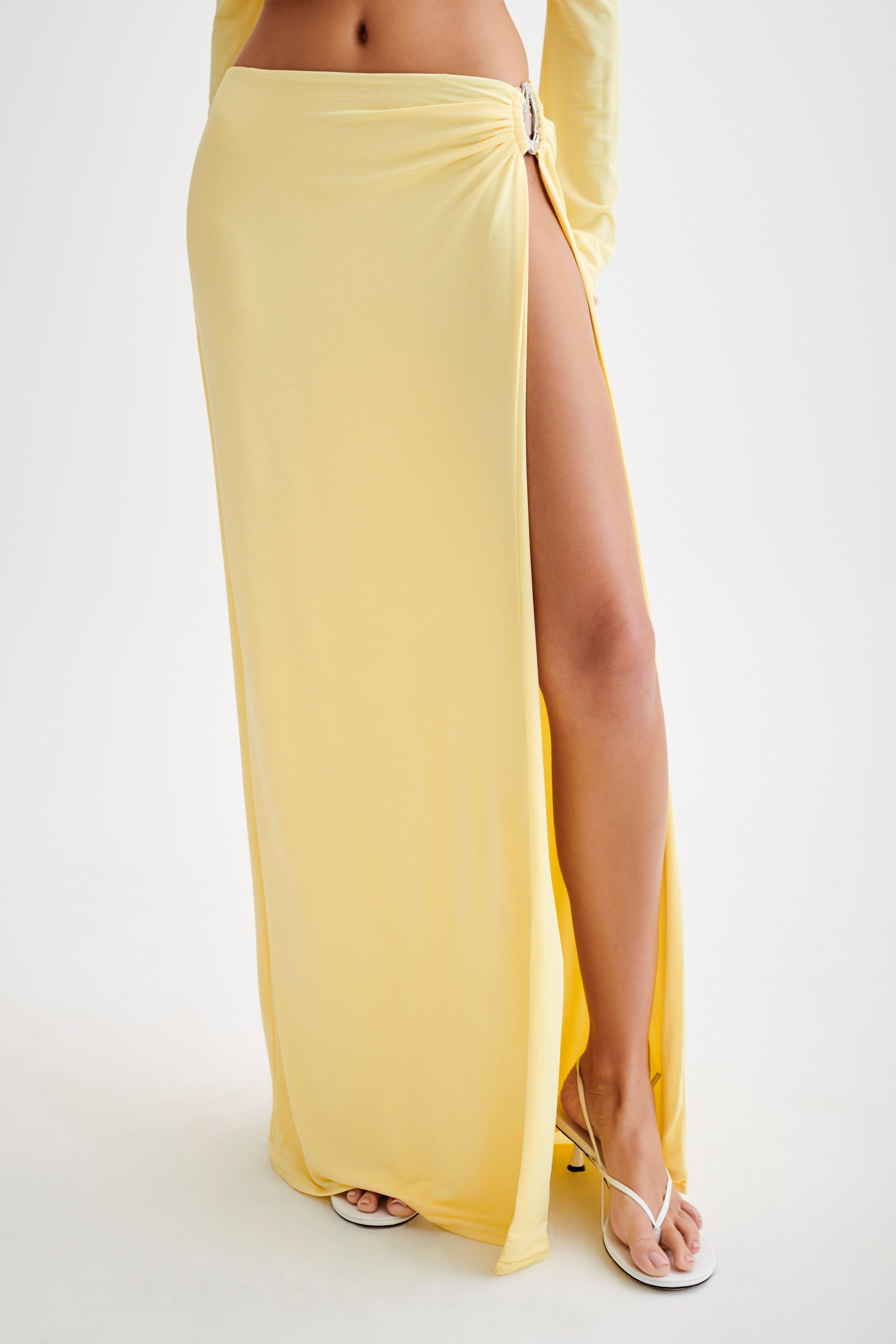 Suri Slinky Maxi Skirt With Silver Hardware - Yellow Product Image