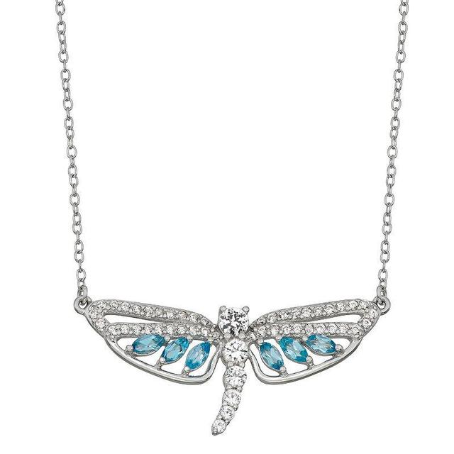 Sterling Silver Swiss Blue Topaz & Lab-Created White Sapphire Dragonfly Pendant Necklace, Womens Silver Tone Product Image