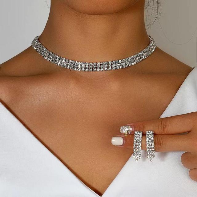 Set:  Rhinestone Alloy Choker + Dangle Earring Product Image