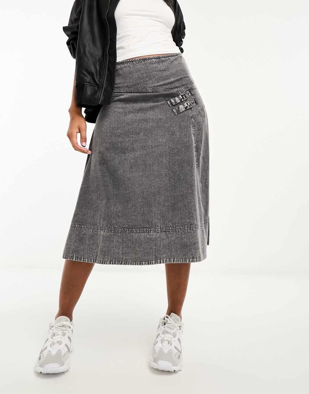 Reclaimed Vintage wash twill skirt with buckle detail Product Image