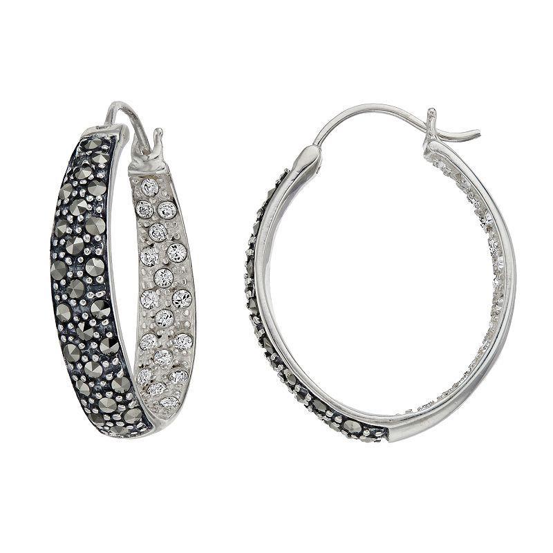 Tori Hill Sterling Silver Crystal & Marcasite Inside-Out Hoop Earrings, Womens Product Image