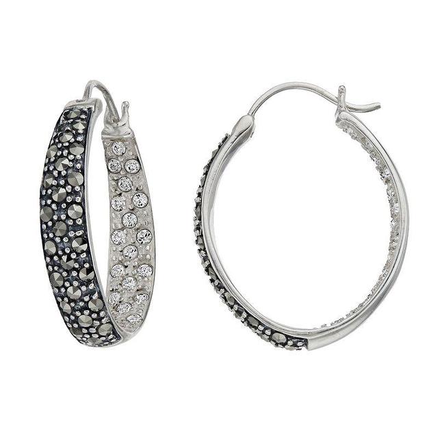 Tori Hill Sterling Silver Crystal & Marcasite Inside-Out Hoop Earrings, Womens Product Image