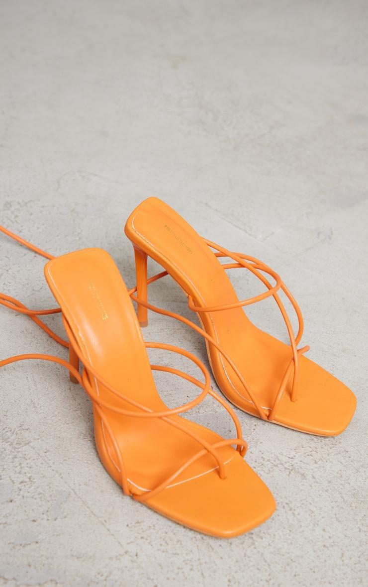 Orange Square Toe Lace Up Heeled Sandals Product Image