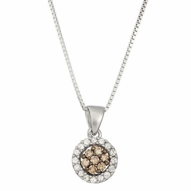 HDI Sterling Silver 1/4 Carat T.W. Brown Diamond Cluster Pendant Necklace, Womens Product Image