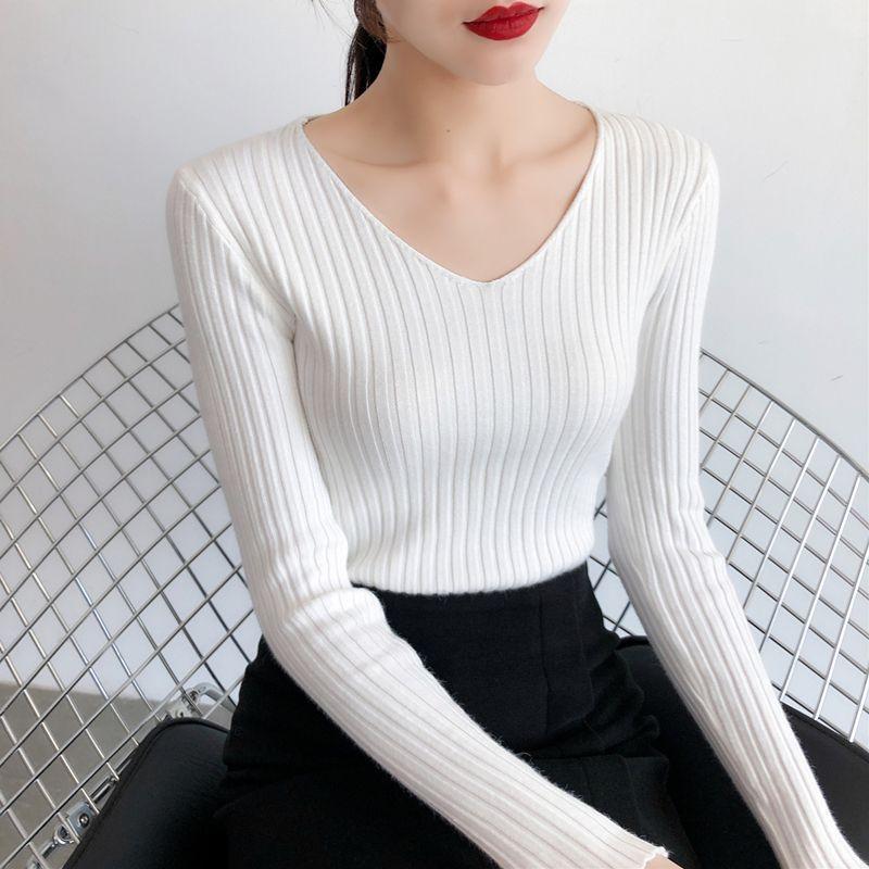 Long-Sleeve V-Neck Plain Knit Top product image