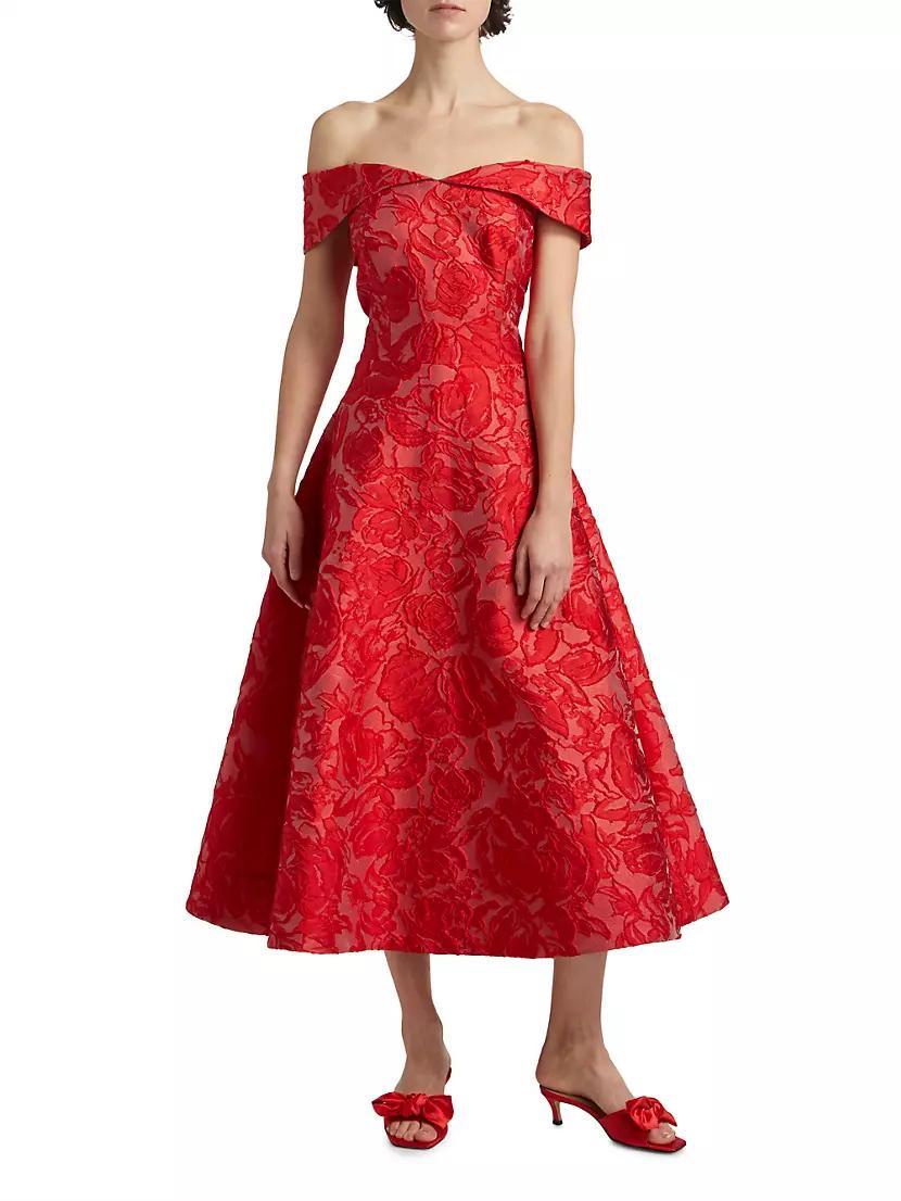 Floral Jacquard Off-The-Shoulder Cocktail Dress Product Image