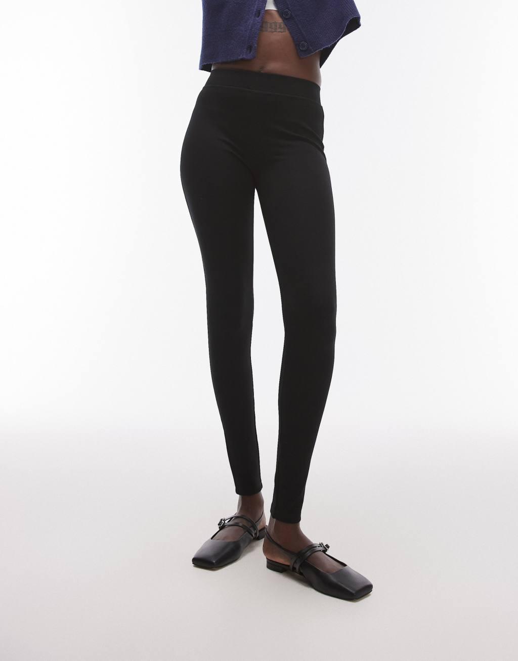 Topshop Tall full length heavy weight leggings in black Product Image