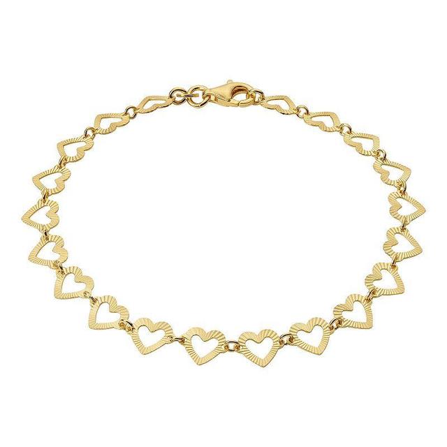 Primavera Gold Over Sterling Silver Textured Heart Linked Chain Bracelet, Womens Gold Tone Product Image