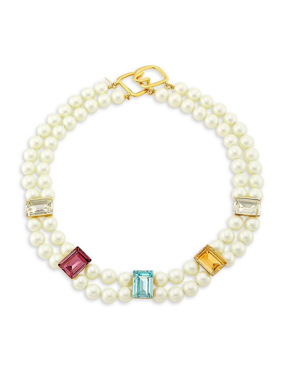 Womens Gold-Plated, Faux Pearl & Crystal Glass Necklace Product Image