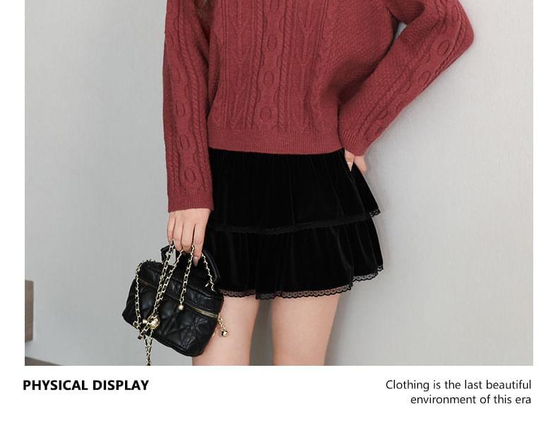 Round Neck Plain Cable Knit Sweater Product Image