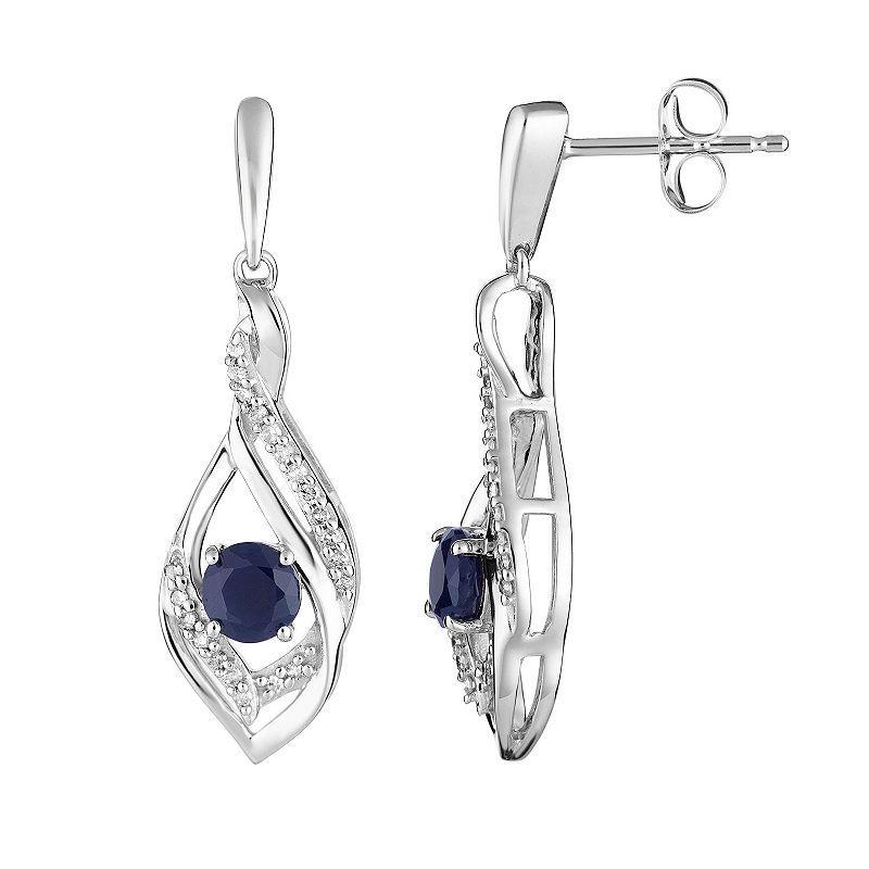 Kohl's 10k White Gold Sapphire & 1/8 Carat T.W. Diamond Drop Earrings, Women's, Blue - Size: One Size Product Image