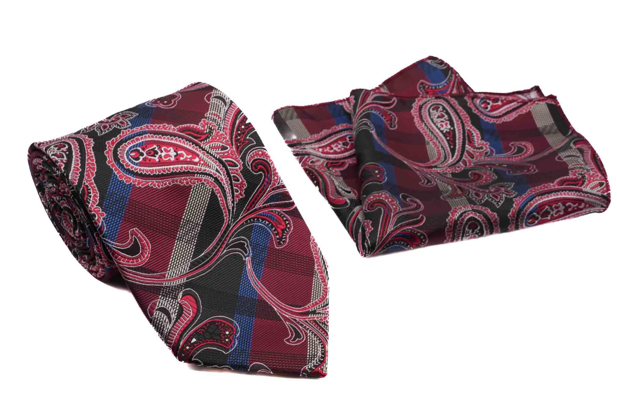 Wine Paisley Pattern Men's Classic Tie and Pocket Square Set Male Product Image