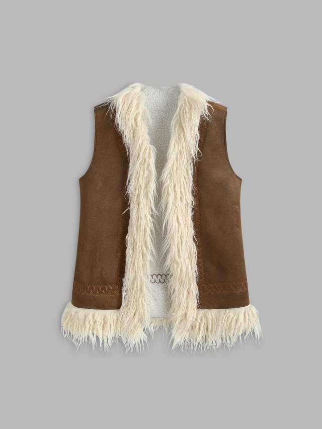 Faux Shearling Fluffy Trim Vest Product Image