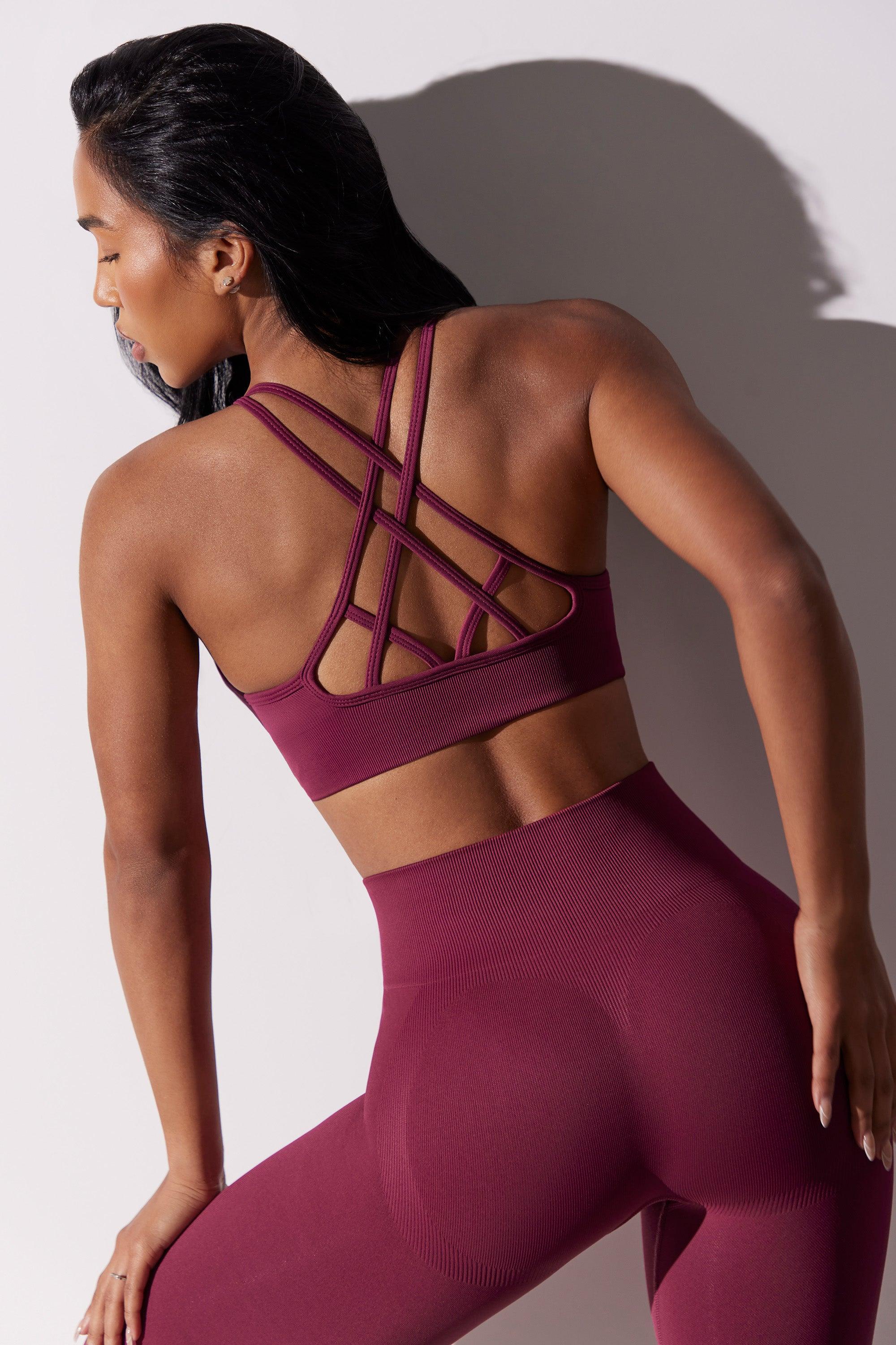 Scoop Neck Multi Strap Sports Bra in Plum Product Image