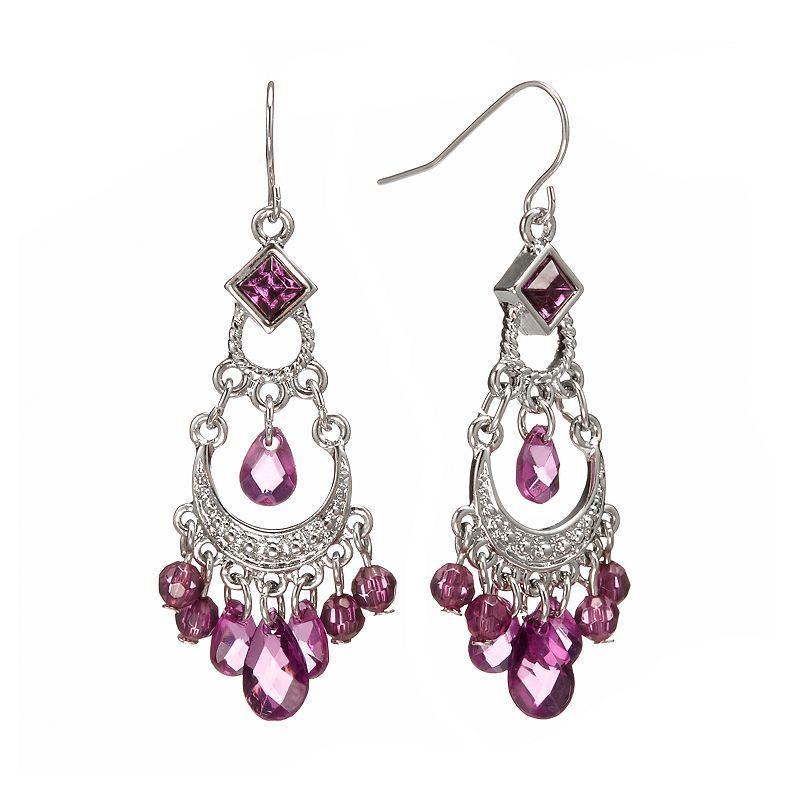 1928 Silver Tone Bead Chandelier Earrings, Women's, Purple - Size: One Size product image