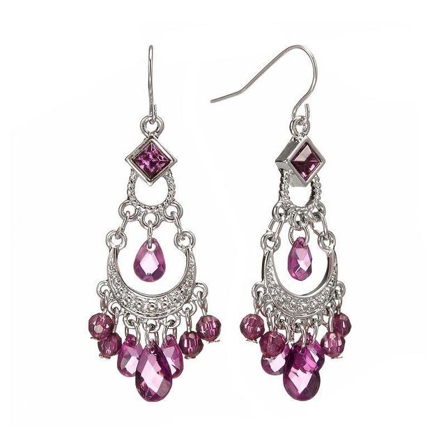 1928 Silver Tone Bead Chandelier Earrings, Women's, Purple - Size: One Size Product Image