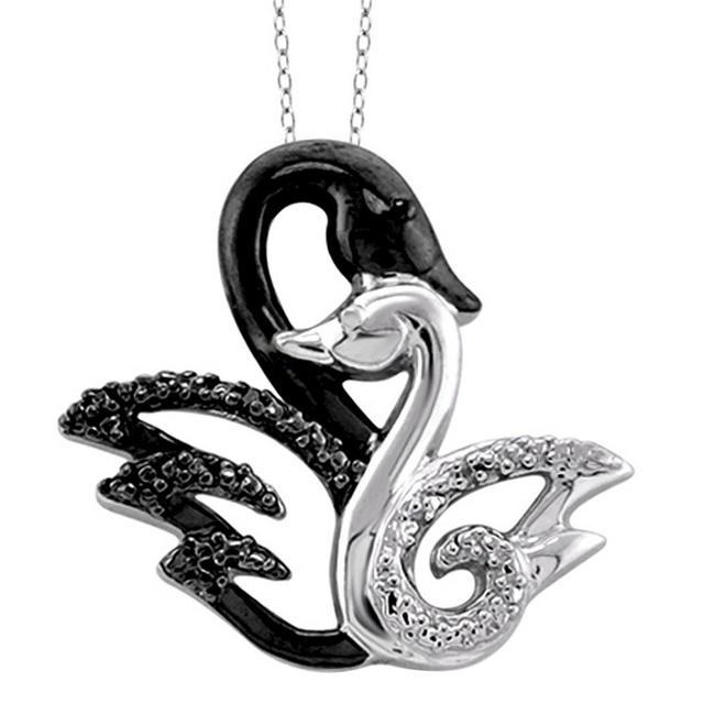 Womens Sterling Silver Accent Round-Cut and White Diamond Pave Set Swan Pendant - White (18) Product Image