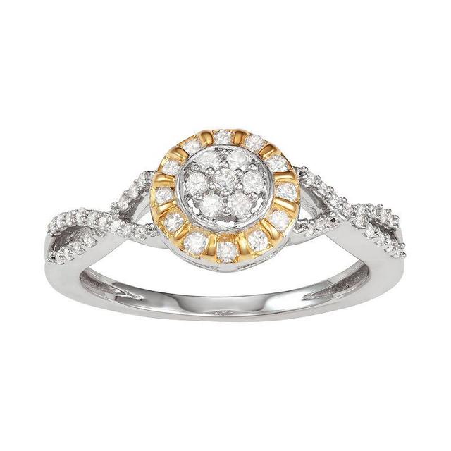 Two Tone Sterling Silver 1/3 Carat T.W. Diamond Halo Ring, Womens Gold Tone Product Image