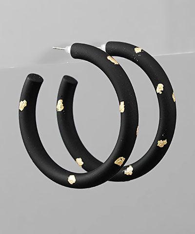 Flake Hoop Earrings- Black Product Image