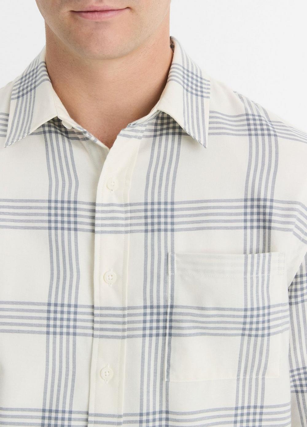 Mens West Coast Plaid Cotton Long-Sleeve Shirt, Classic Cream/evening Mist, Size L Vince Product Image