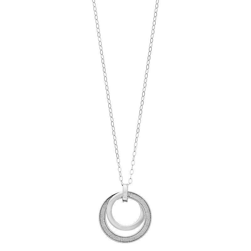 Sterling Silver Glitter Accent Double Circle Pendant Necklace, Womens Product Image