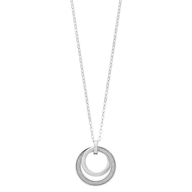 Sterling Silver Glitter Accent Double Circle Pendant Necklace, Womens Product Image