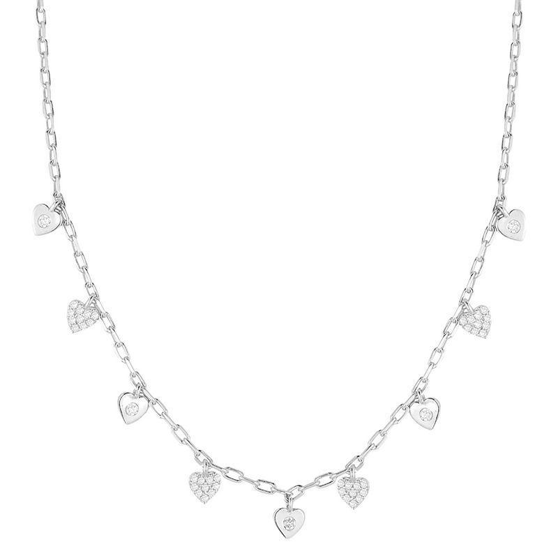 Sunkissed Sterling Cubic Zirconia Heart Charm Necklace, Womens, Silver Tone Product Image