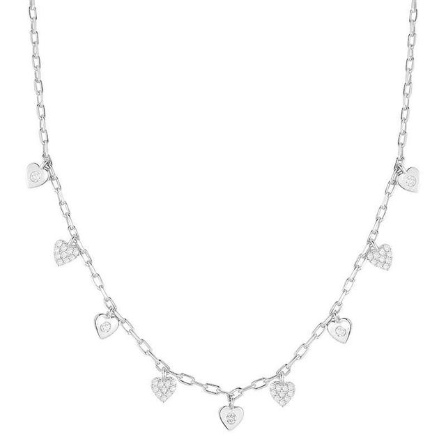 Sunkissed Sterling Cubic Zirconia Heart Charm Necklace, Womens, Silver Product Image