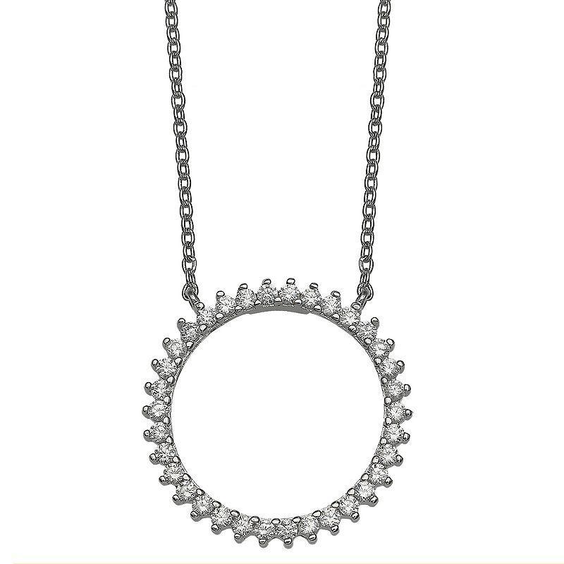 Womens PRIMROSE Primrose sterling silver pave cubic zirconia circle necklace shipped on an 18 inches cable chain and secured with a spring-ring clasp to complete the look., Womens Product Image