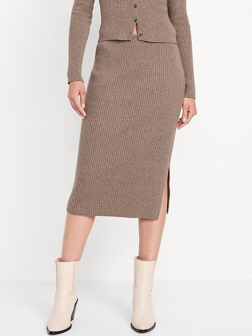 High-Waisted Ribbed Midi Skirt Product Image