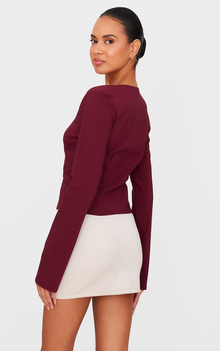 Burgundy Bengaline Square Neck Long Sleeve Top Product Image