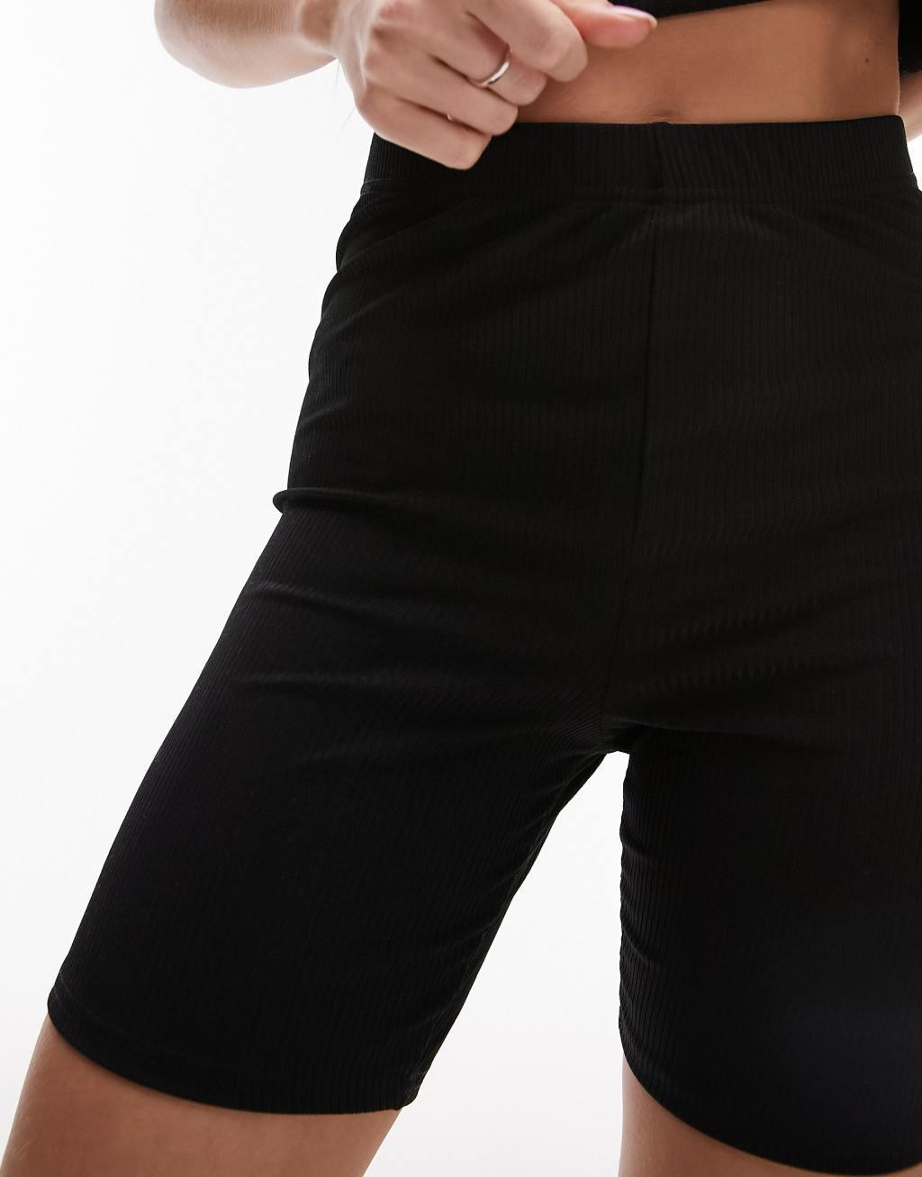 Topshop skinny rib legging short in black Product Image