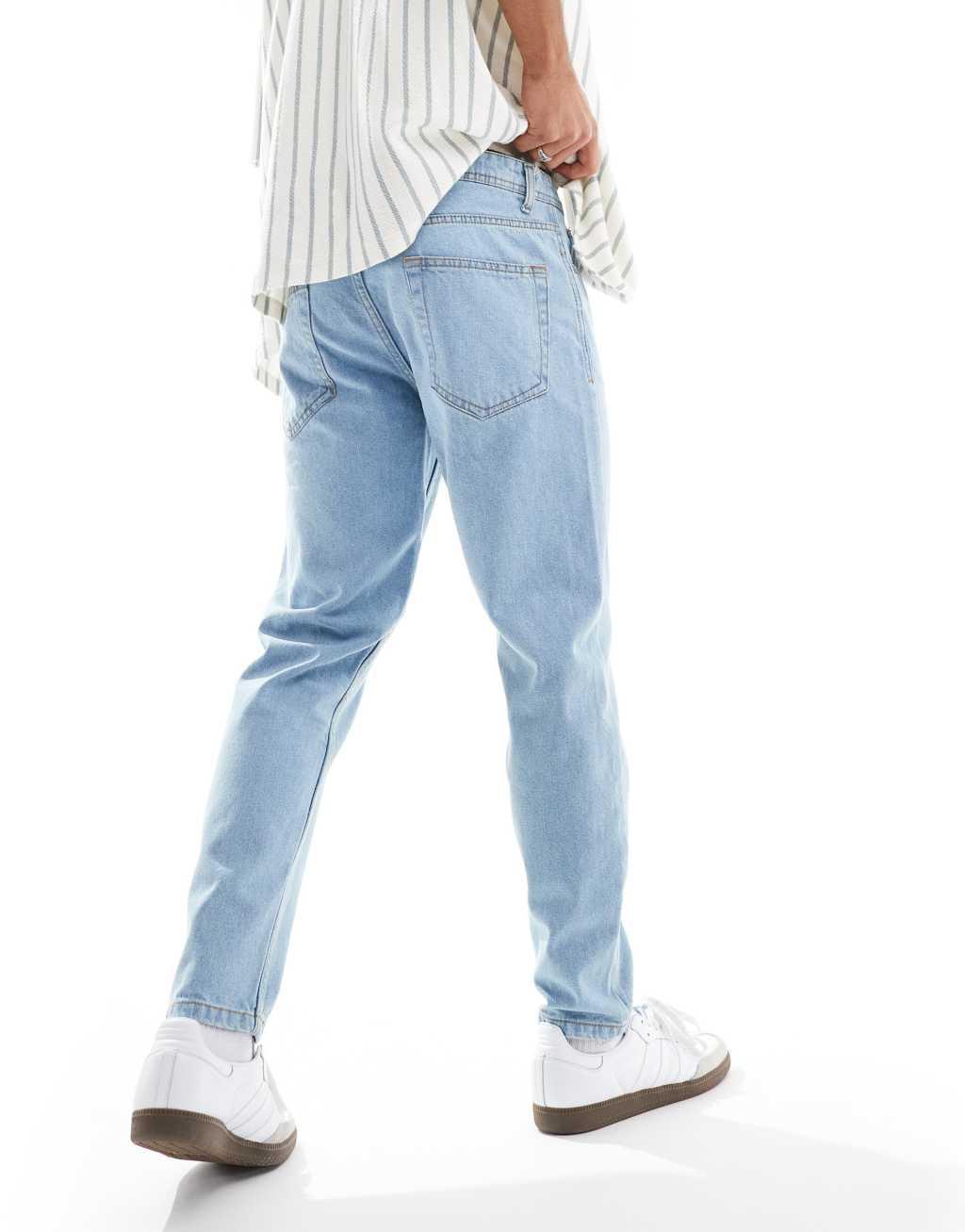 DTT rigid cropped tapered fit jeans in light blue Product Image